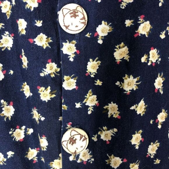 BOON BOON Blue Floral Grey Cat Collar & Buttons Short Sleeve Shirt Sz M - Picture 4 of 4
